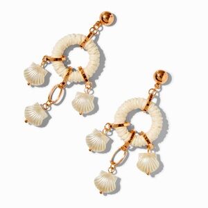 Raffia & Beach Shells 3" Linear Drop Earrings - NWT